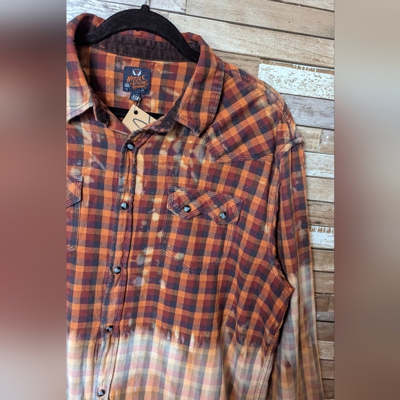 Def Leppard Upcycled Dip Dye Bleach Flannel Shirt - Picture 13 of 15